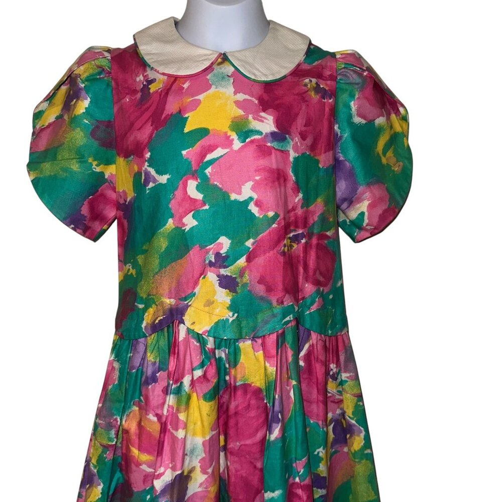 Vintage Cary San Francisco Dress Big Girls 14 Bright Floral Modest Long Maxi - Picture 2 of 10